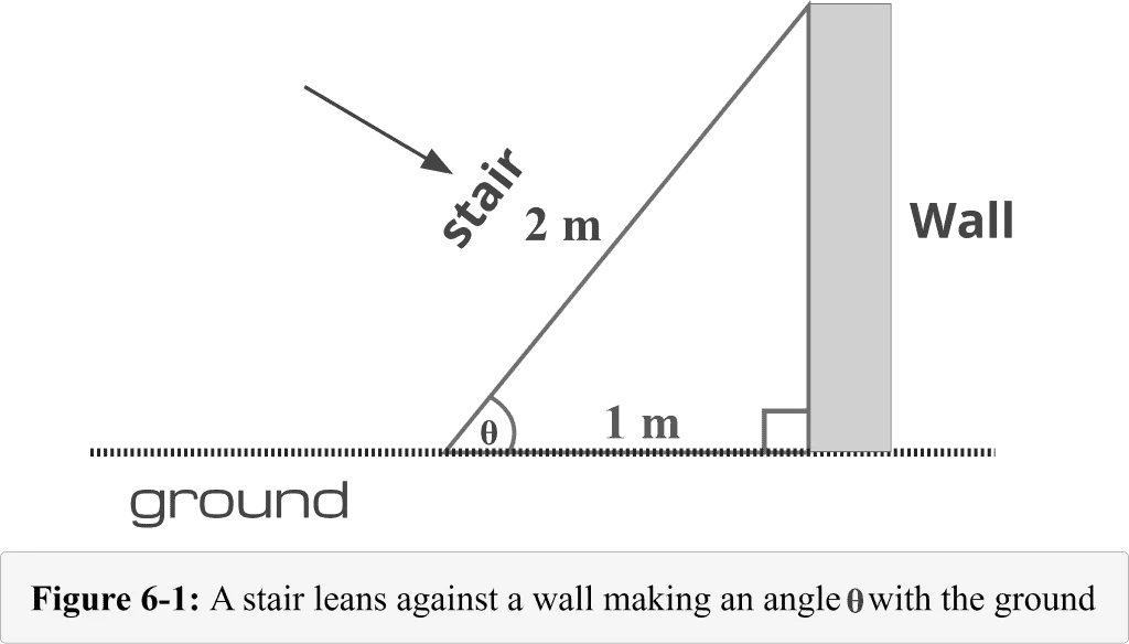 Figure 6.1 A stair leans against a wall making an angle theta